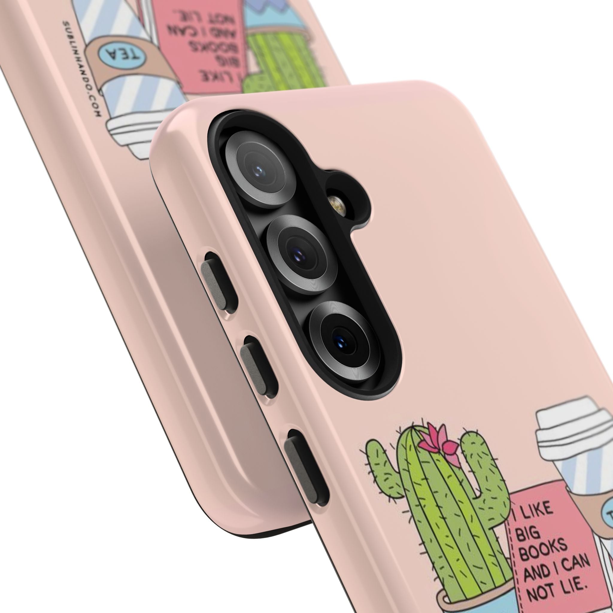 Phone Case — Cute Cactus, Books & Tea Illustration ("I Like Books and I Can Not Lie")