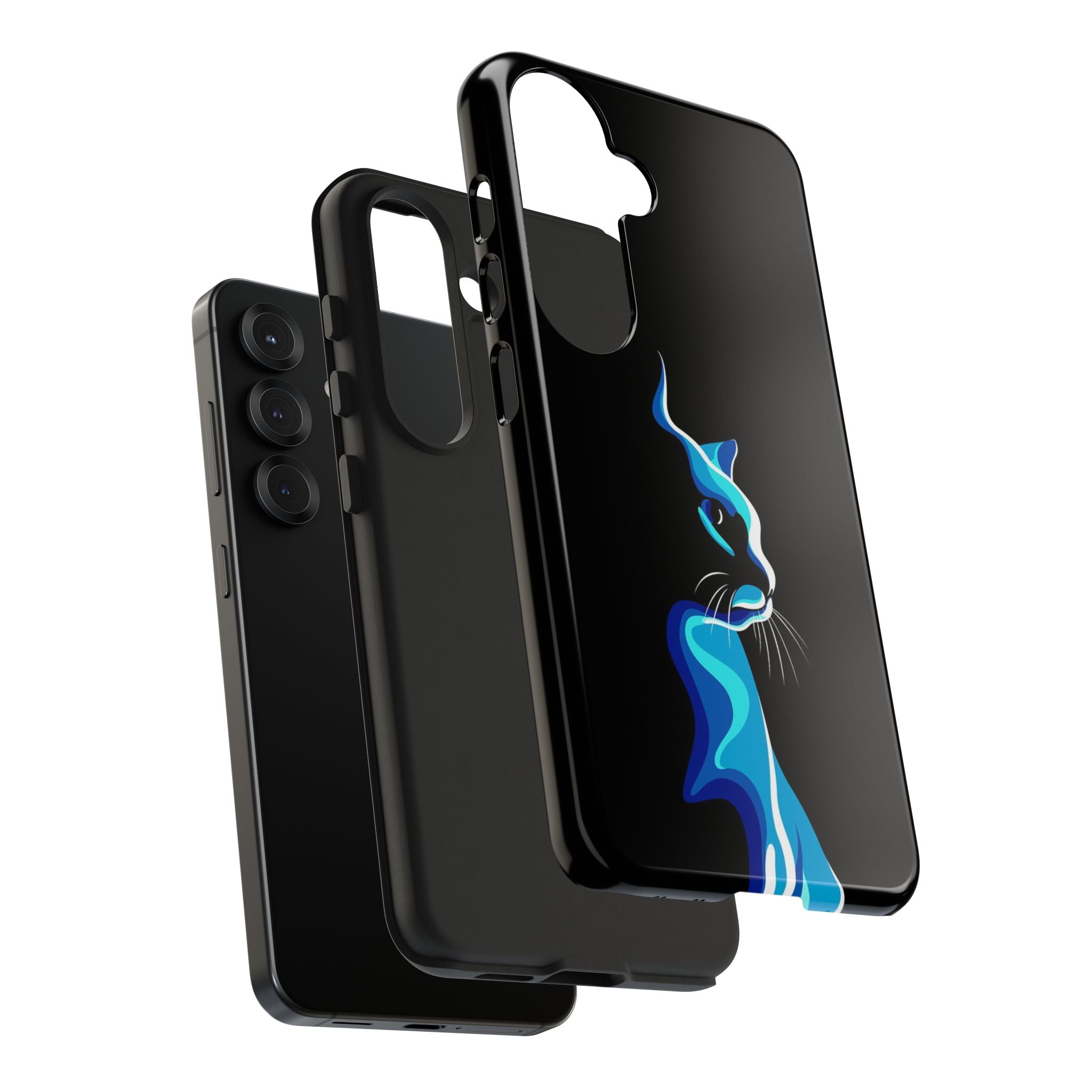Blue Abstract Cat Silhouette, Protective Artistic iPhone Case