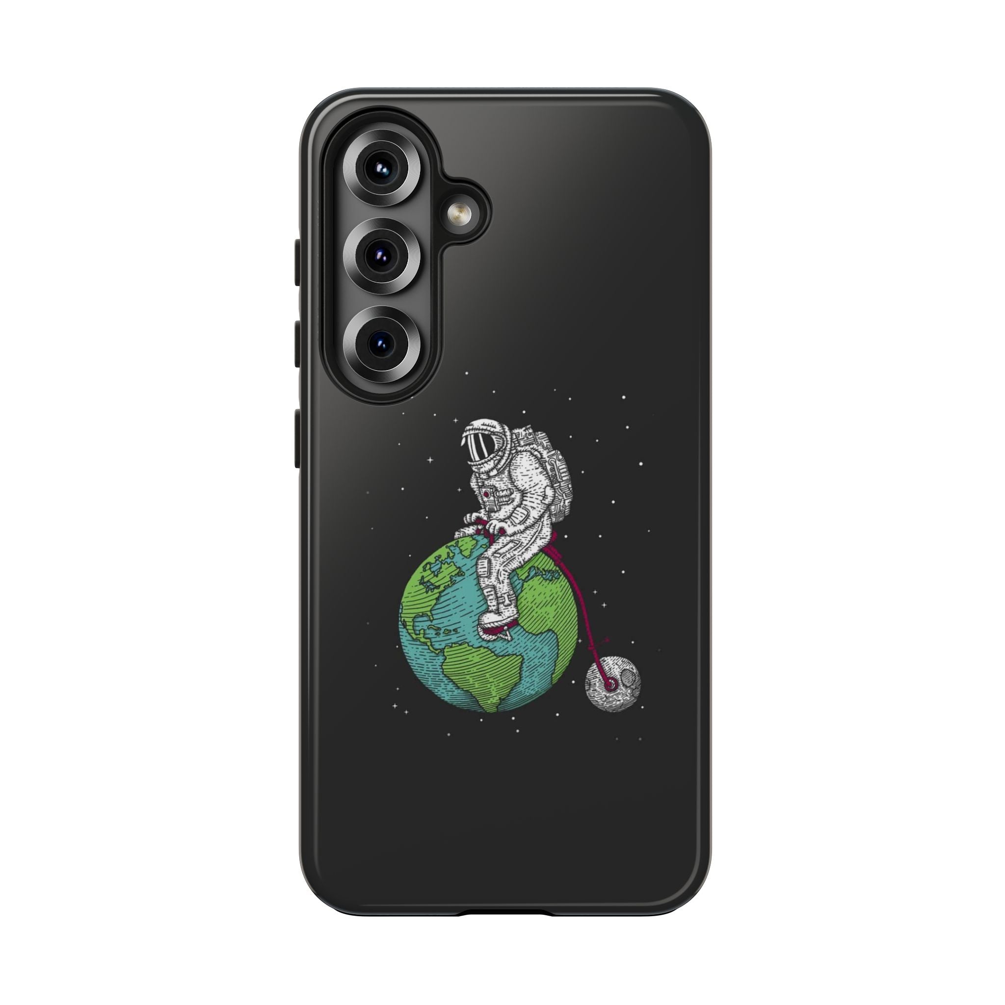 Astronaut Riding Earth Tough Phone Case — Space Explorer Protective Phone Cover