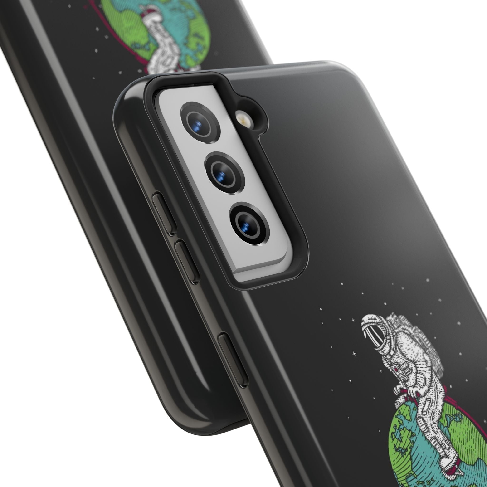Astronaut Riding Earth Tough Phone Case — Space Explorer Protective Phone Cover