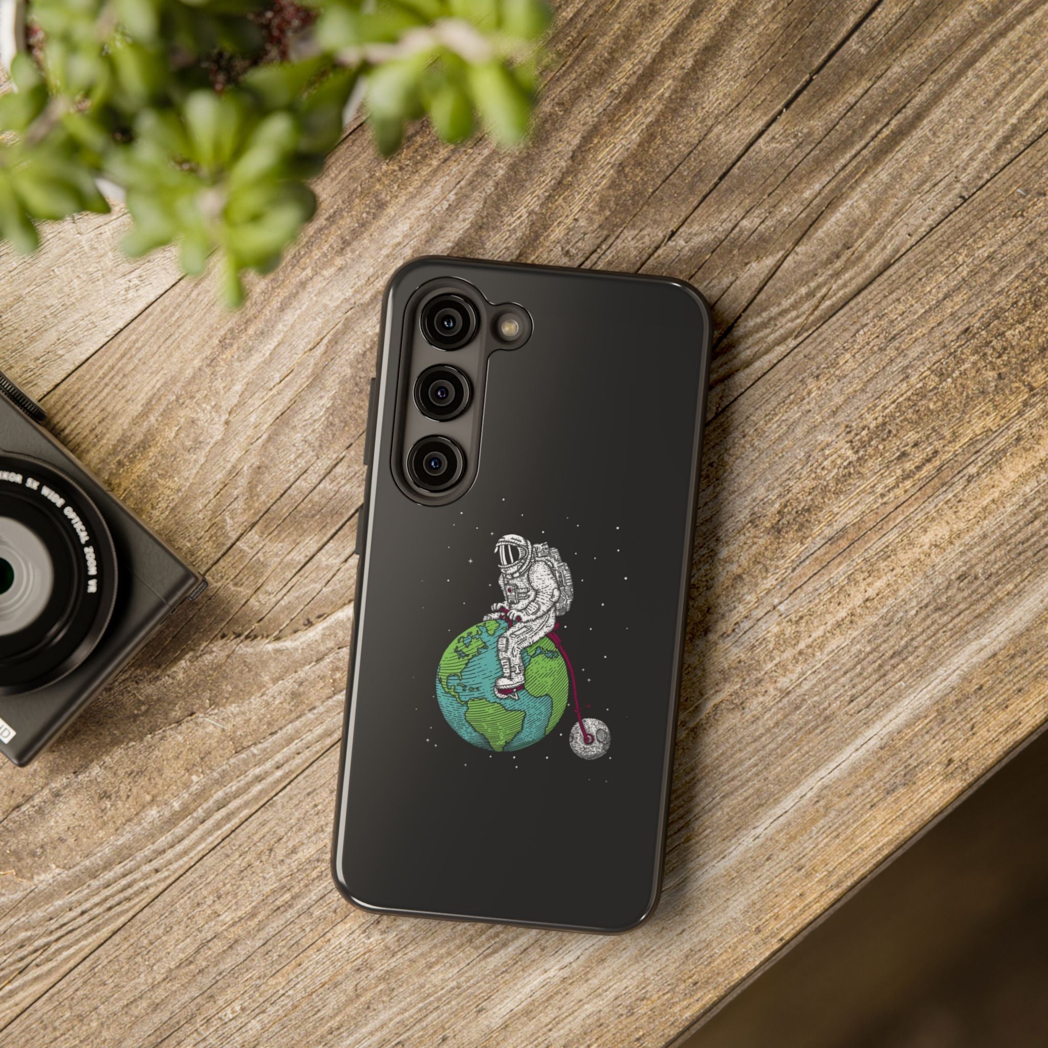 Astronaut Riding Earth Tough Phone Case — Space Explorer Protective Phone Cover