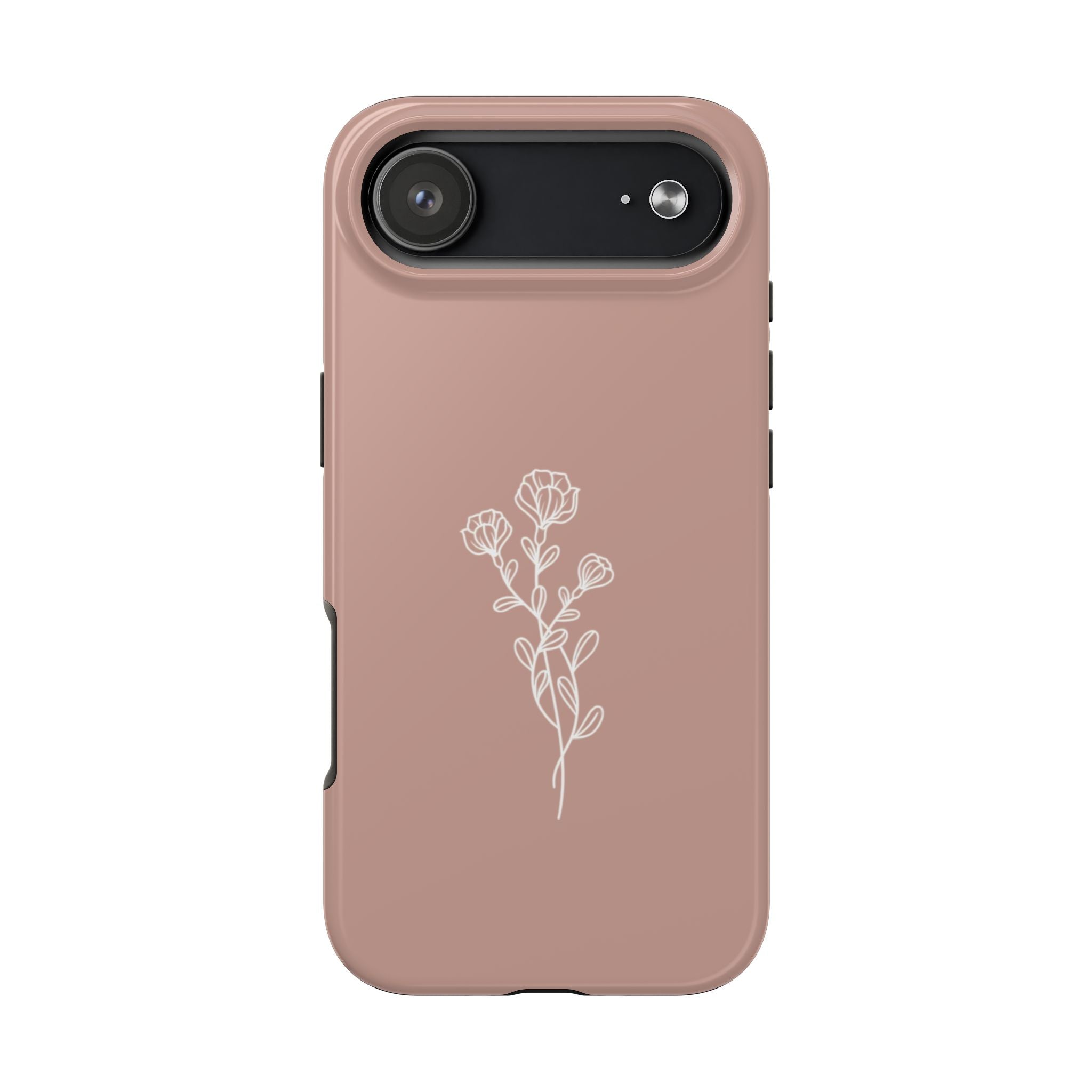 Phone Case — Minimal White Floral Outline on Blush