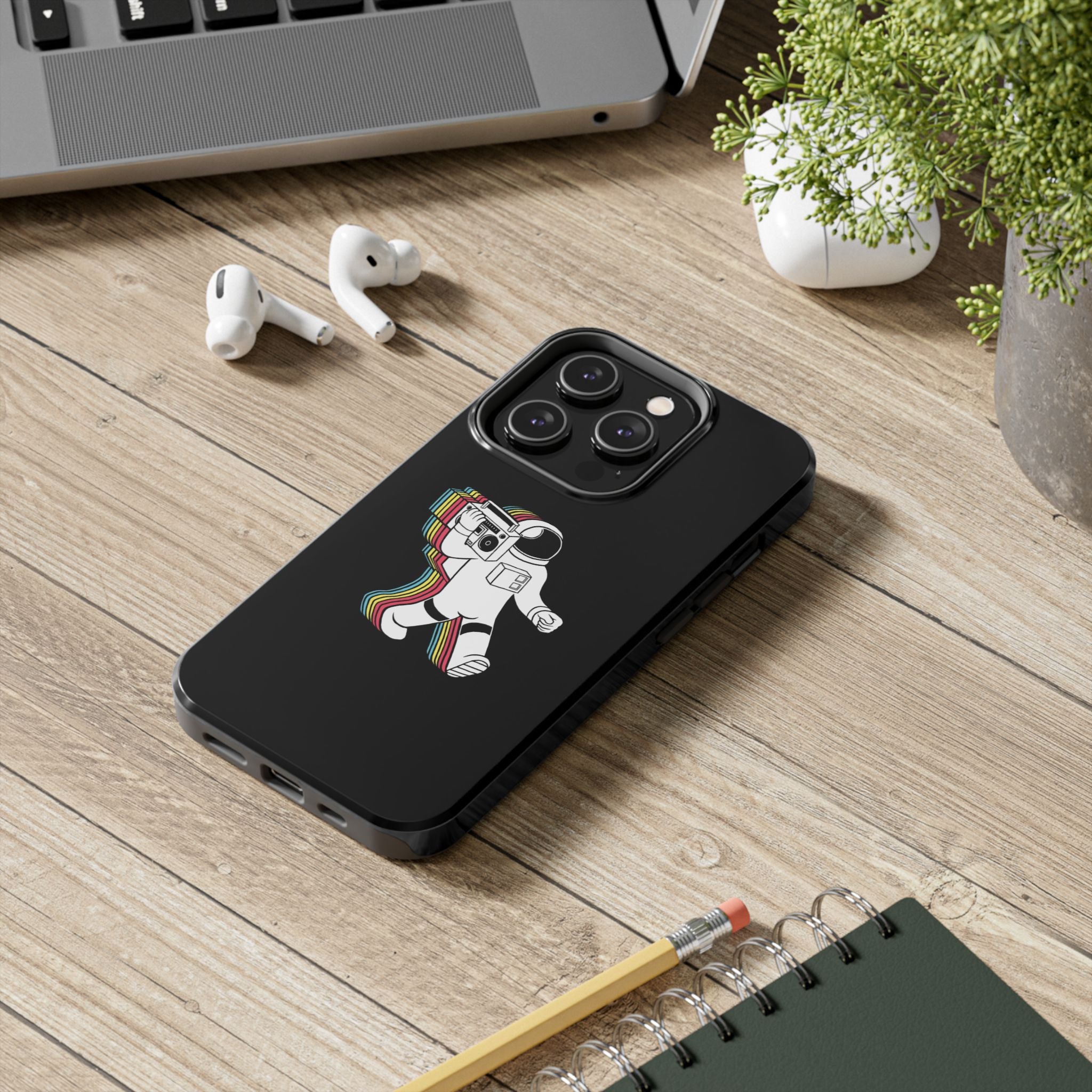 Astronaut Retro Camera Tough Phone Case — Rainbow Vaporwave Space Design