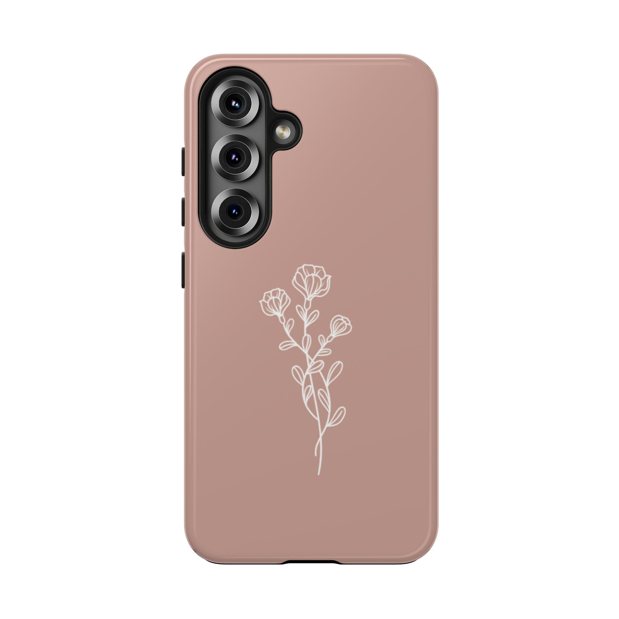 Phone Case — Minimal White Floral Outline on Blush