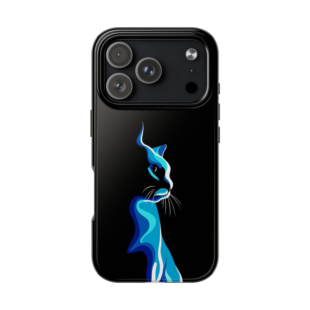 Blue Abstract Cat Silhouette, Protective Artistic iPhone Case