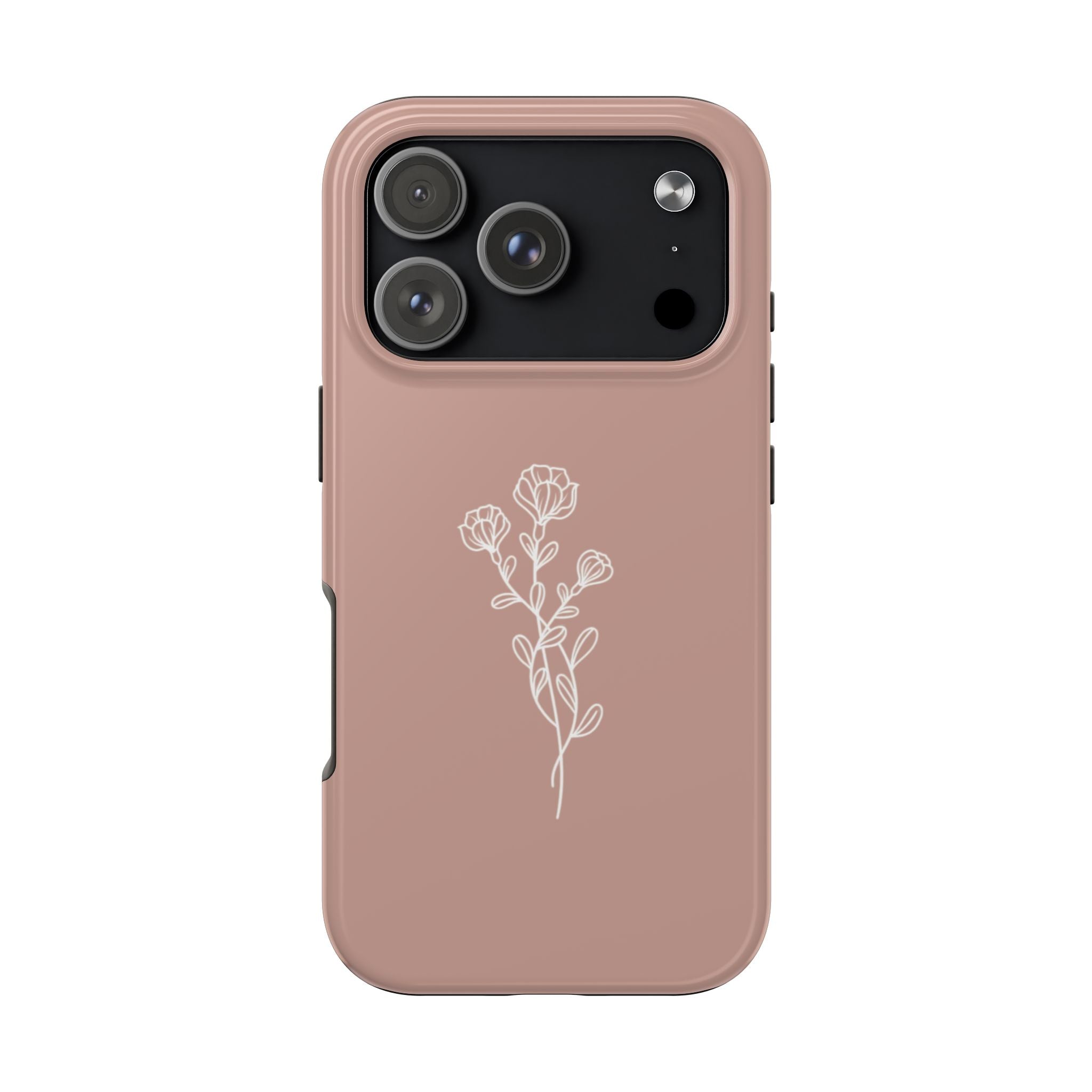 Phone Case — Minimal White Floral Outline on Blush