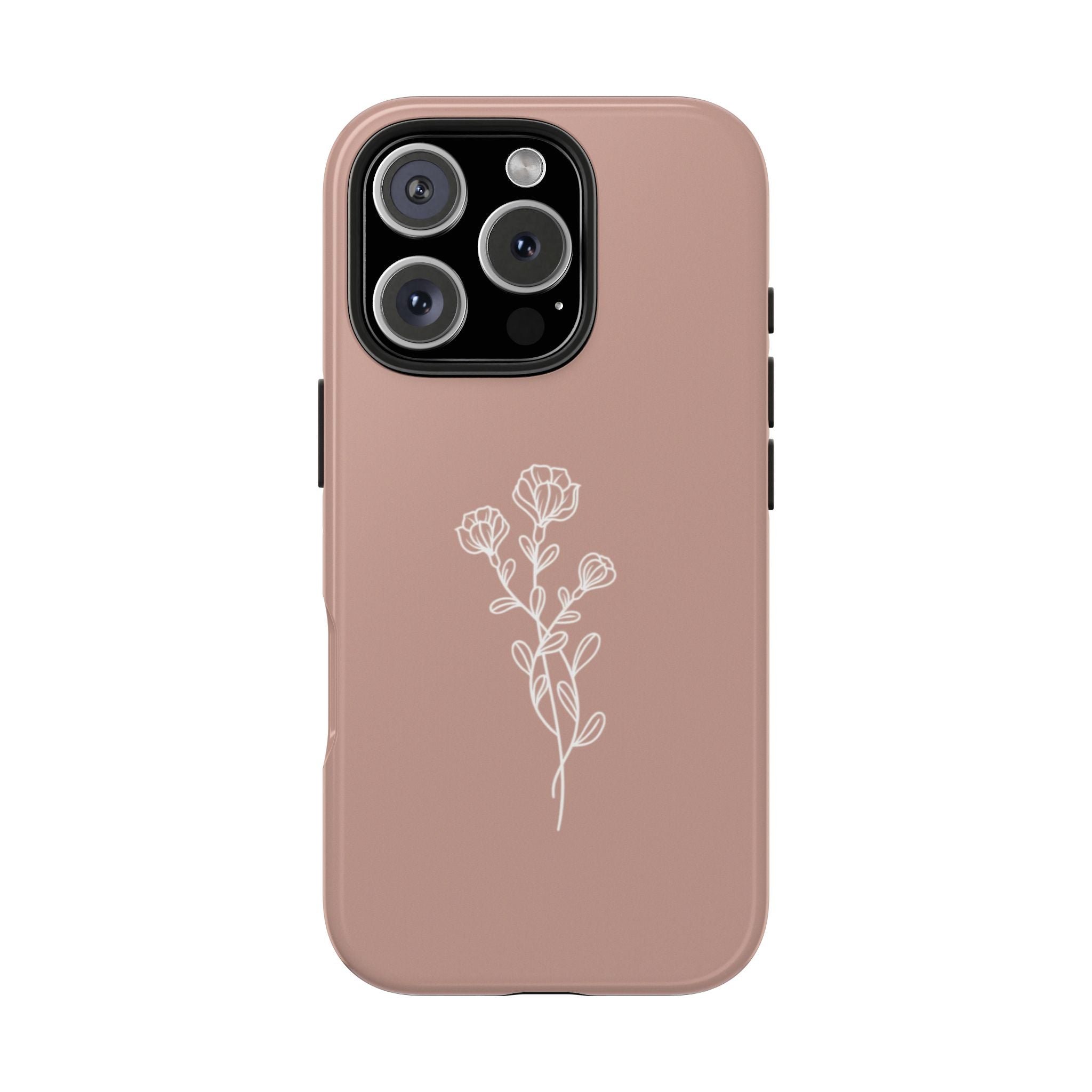 Phone Case — Minimal White Floral Outline on Blush