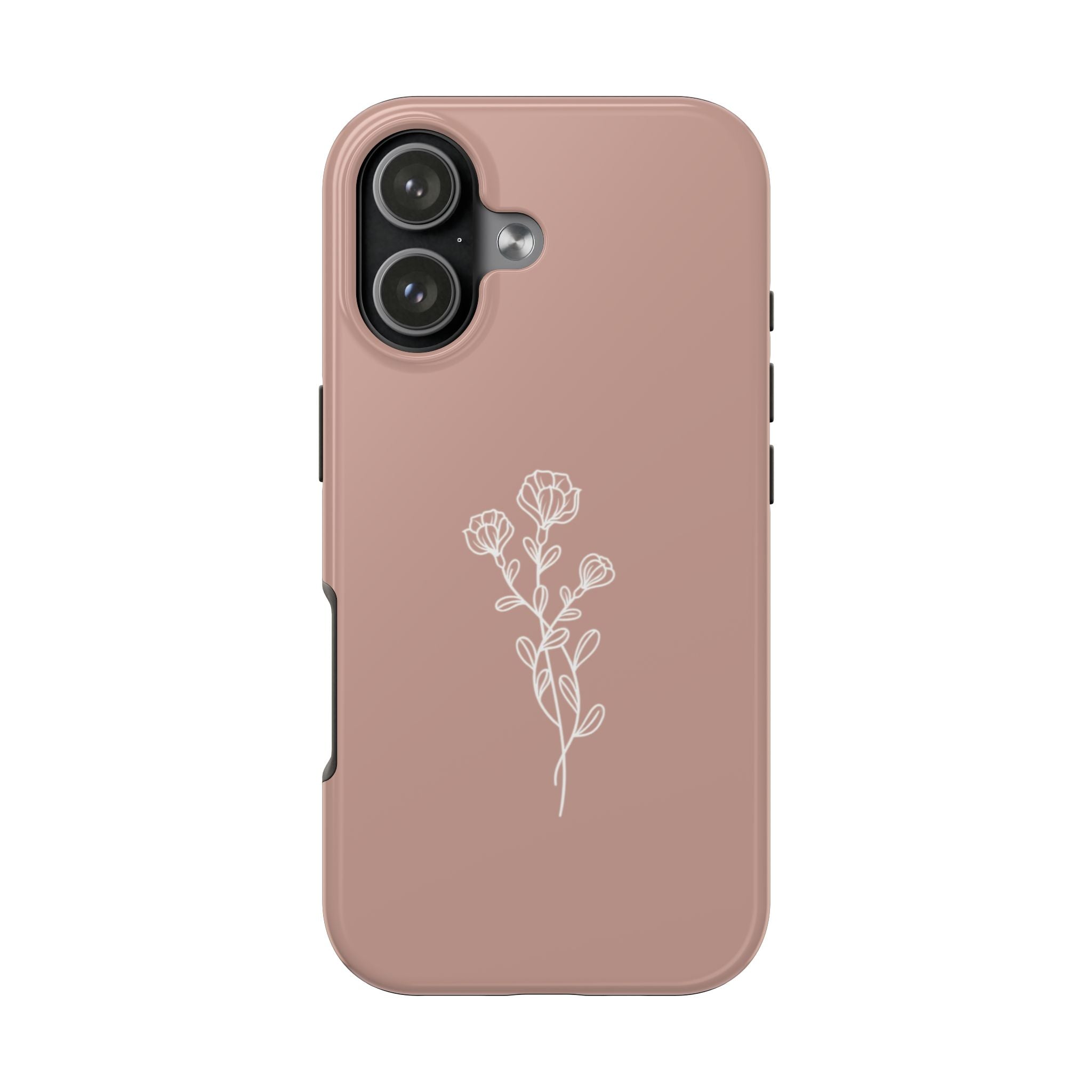 Phone Case — Minimal White Floral Outline on Blush