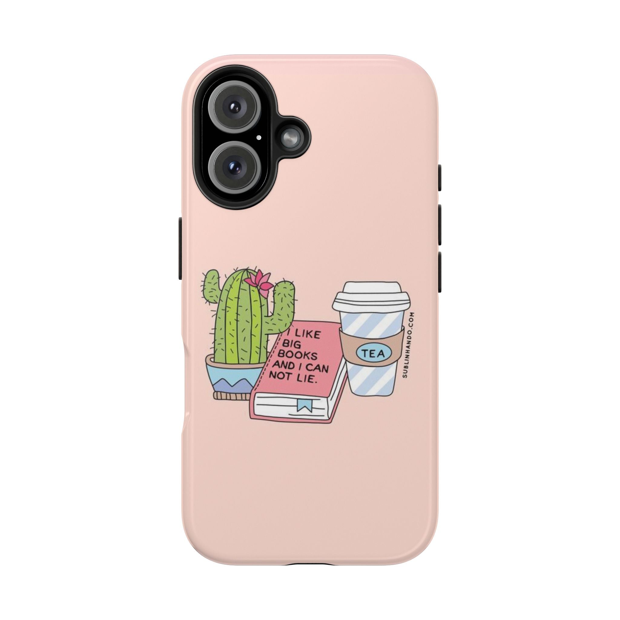 Phone Case — Cute Cactus, Books & Tea Illustration ("I Like Books and I Can Not Lie")