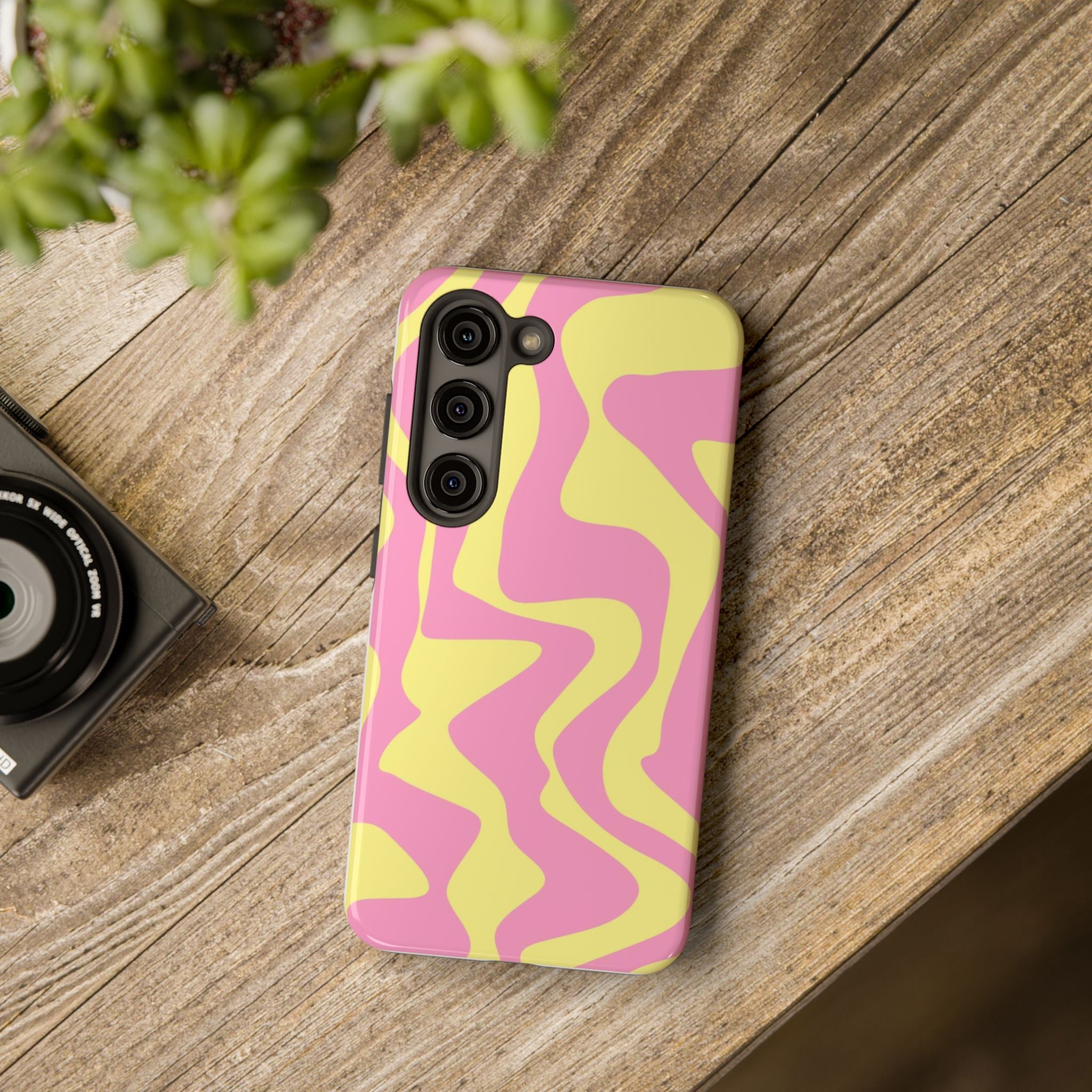 Phone Case — Retro Pink & Yellow Swirl Protective Phone Cover